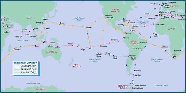 Karte der Route der Round-the-World-Rally